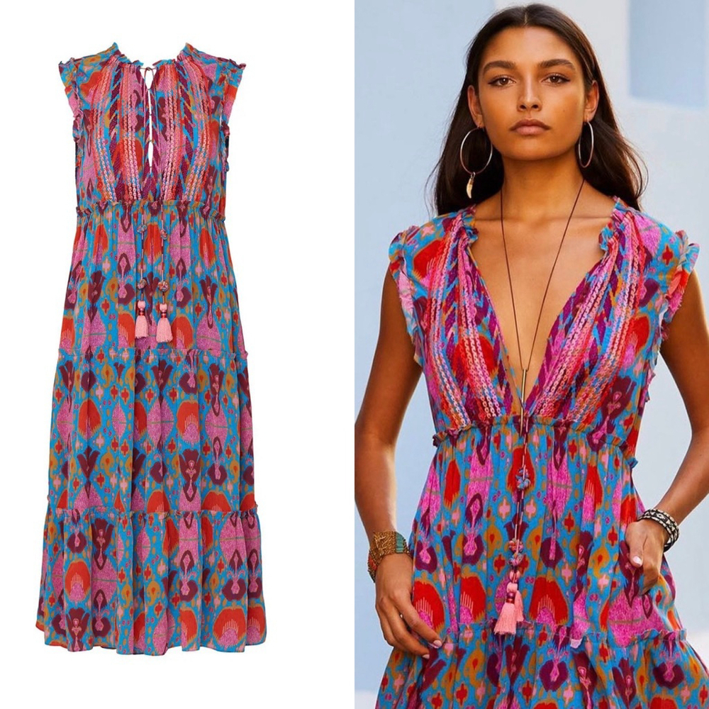 Fique Clara Colorful Print Midi Dress